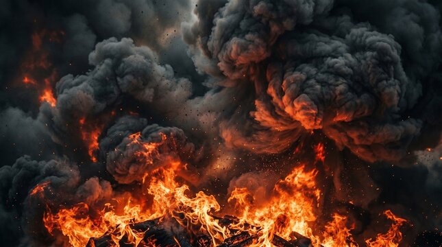 A massive explosion occurs with fire and smoke in an industrial area.