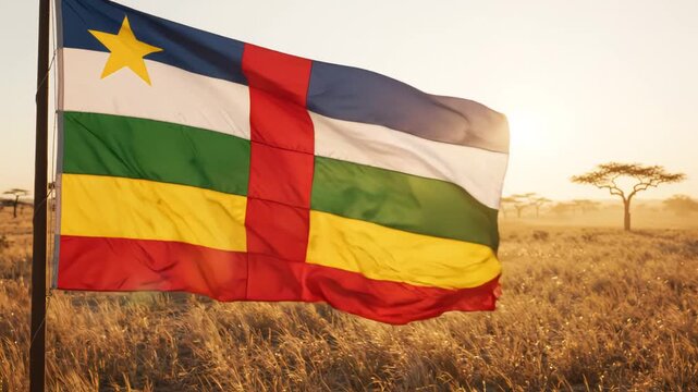 Central African Republic flag in savanna