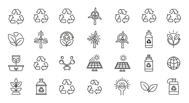 Eco-friendly icons illustrate recycling, sustainability, and green living concepts