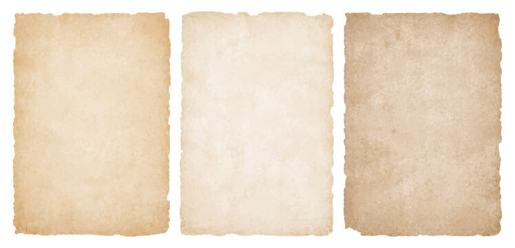 Vintage parchment paper set isolated on transparent background with old aged texture and antique torn edges