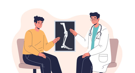 Fototapeta premium Doctor Consulting Patient About Knee X-ray In Medical Office