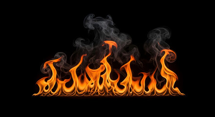 Fototapeta premium Realistic fire flames with orange and yellow hues against a black background