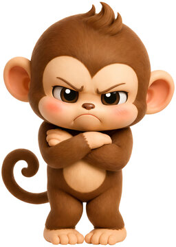 a grumpy monkey crossing its arms with puffed cheeks