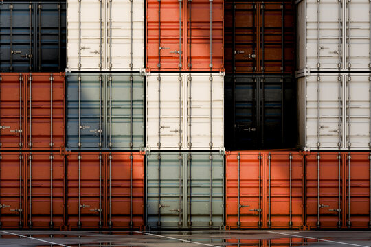 3D cargo container wall with stacked metal door pattern