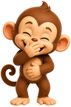a monkey laughing hard while covering its mouth