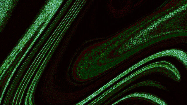 Glowing green swirls on black background, abstract pattern