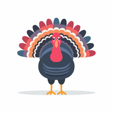 Cartoon Turkey with Colorful Fan Tail