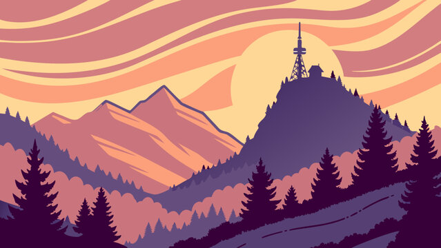 Retro Futuristic Mountain Landscape