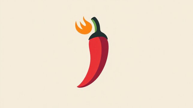 Spicy chili pepper with flames illustration on a light cream background