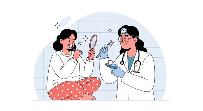 Dentist examining patient, healthy smile, dental hygiene illustration
