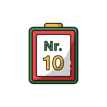 A simple flat vector icon showing the number ten inside a colorful square frame