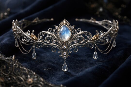 Elegant silver tiara with gemstones.