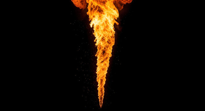 Fiery tornado of burning flames isolated on a black background dramatic fire whirl