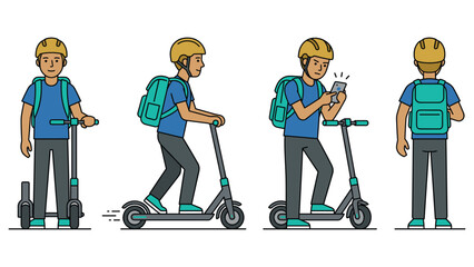 Delivery man on electric scooter with backpack and smartphone delivery service urban transport. © jubayer71