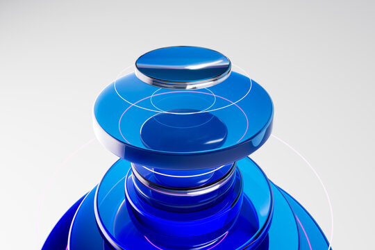 3D halo glass platform with blue discs and pink lines