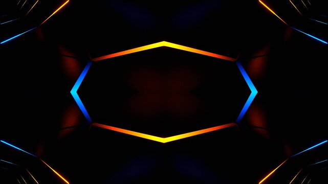 Blue and Orange Neon Light Kaleidoscope Background VJ Loop in 4K