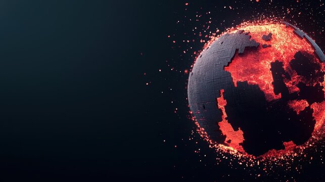Broken digital globe spinning backwards, global premium economic regression