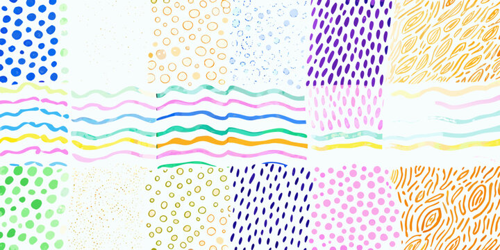 abstract watercolor pattern with colorful lines and dots on white background