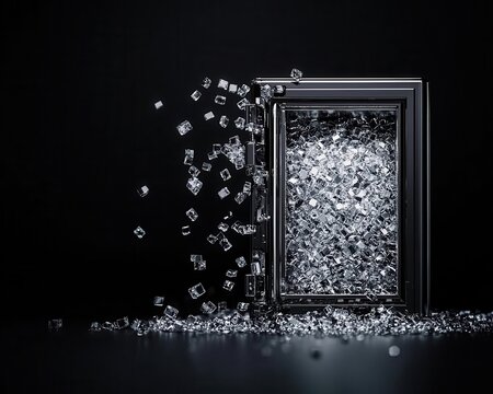 Diamondencrusted safe unlocking to reveal falling stock values