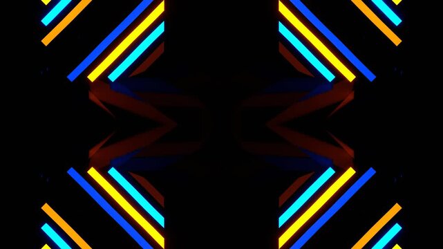 Orange and Blue Neon Light Elements Kaleidoscope Background VJ Loop in 4K