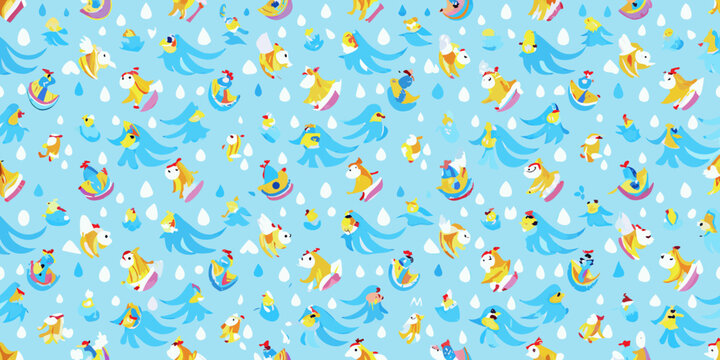 Surfing corgis pattern a playful repeating illustration with waves