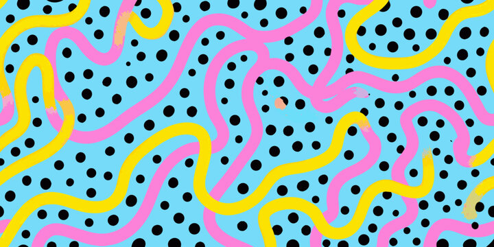 Abstract wavy pattern with polka dots in a vibrant pop art style
