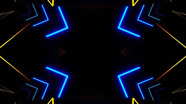 Orange and Blue Neon Light Moving Kaleidoscope Background VJ Loop in 4K