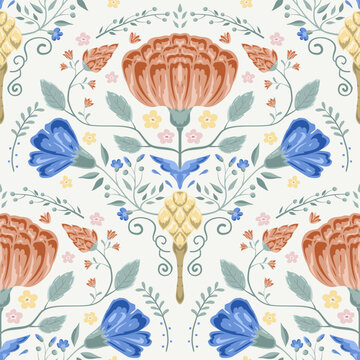 Elegant folk floral chintz seamless pattern