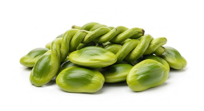 Fresh Green Fava Beans Pile Isolated on White Background.