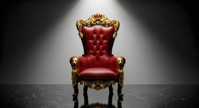 Luxurious red and gold rococo throne chair with crown detail