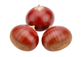 Obraz premium Three fresh acorns resting together in natural light isolated on transparent background