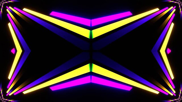 Purple and Yellow Neon Lines Move Alternately Kaleidoscope Background VJ Loop in 4K