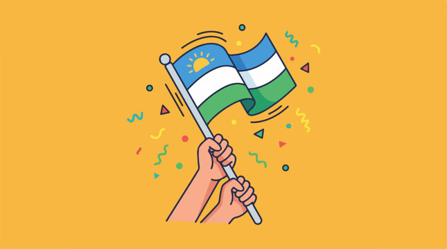 Hand holding Uzbekistan flag.