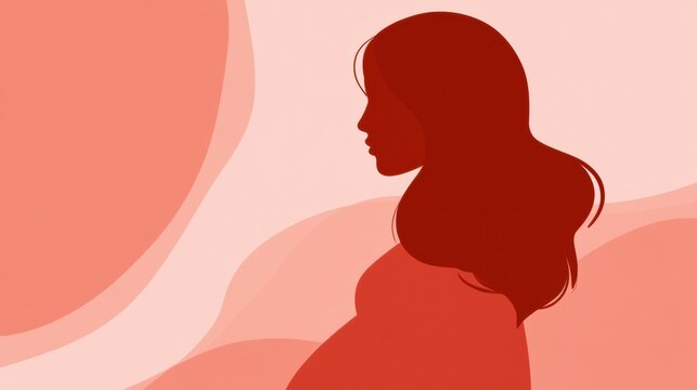 Silhouette shows a pregnant female in profile on a soft pink background with lots of clean space ideal for text or design elements.