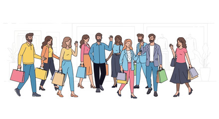 Obraz premium Diverse Group of People Shopping with Bags, Modern Consumerism and Retail Lifestyle