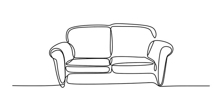 Continuous single line drawing of a comfortable living room sofa couch furniture piece in a minimalist modern style Vector, illustration