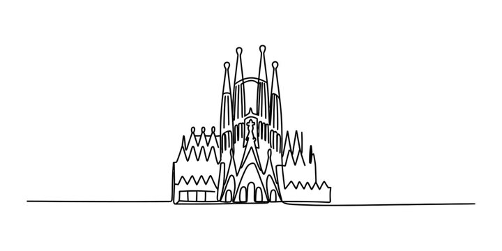 Sagrada familia church building in continuous single line drawing style Vector, illustration