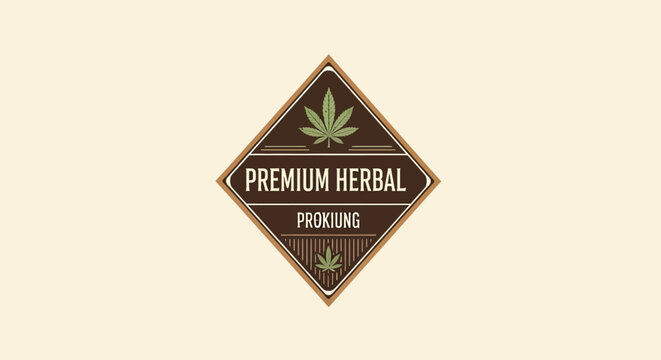 Premium Herbal Product Label with Cannabis Leaf Design.