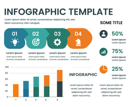 Premium Corporate Infographic Template Vector with Data Visualization Elements and Modern Workflow Design
