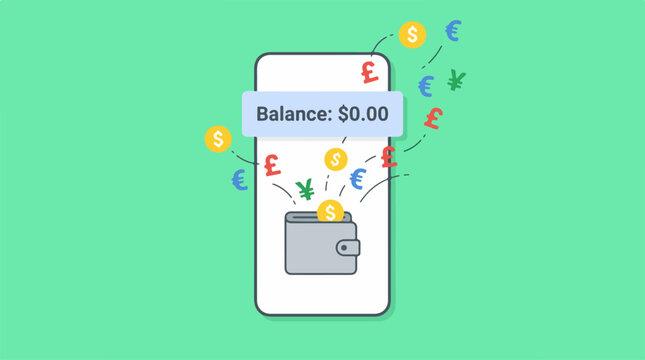 Mobile phone with empty wallet.
