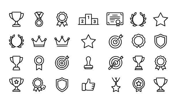 Award thin line icon collection with editable stroke trophy achievement and winner symbols vector set