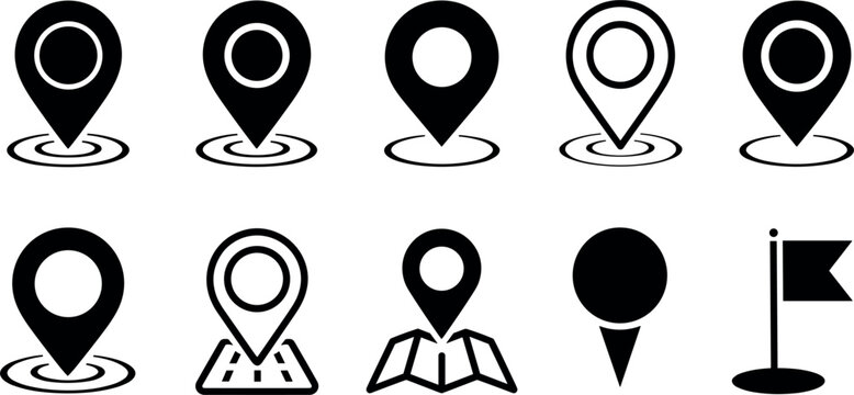 Location map pin pointer and flag icons vector set for navigation navigation gps app