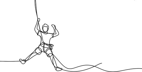 Continuous single line drawing of a man rock climbing with a rope and harness for extreme sports adventure and outdoor recreation concept design Vector, illustration © Vector Line Drawing