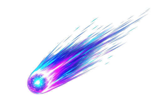 Vibrant comet streaking through cosmic space with glowing tail isolated on transparent background