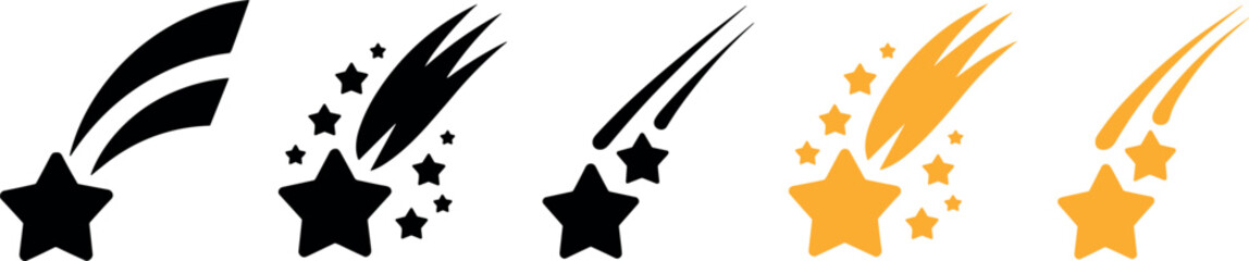 Shooting star and comet falling star icons vector set for magic space night sky © Afroja