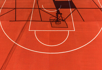 Basketball Court Floor with White Markings Sport Concept, Graphic Line Grid Blueprint Minimalist Playground Textured Surface Backdrop © RetoricMedia