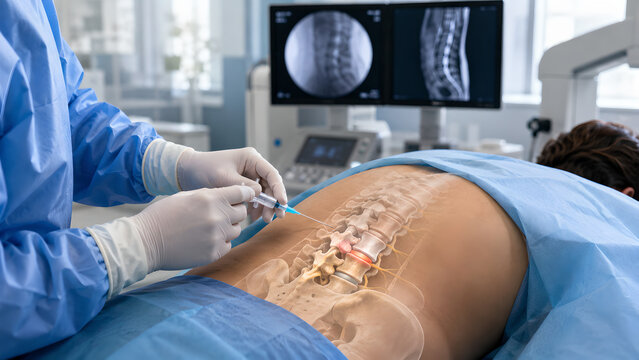 Lumbar Spine Bulging Disc Clinical Procedure Concept for Medical Education and Patient Consultation Image