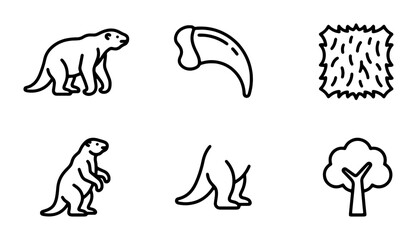 Dinosaur Icons Set, Prehistoric Animal Vector Graphics, Fossil Elements Collection, Paleontology Symbols Pack © Sojib