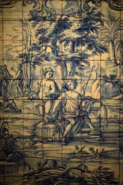 Azulejo portugu&eacute;s antiguo en Tavira, Algarve, Portugal