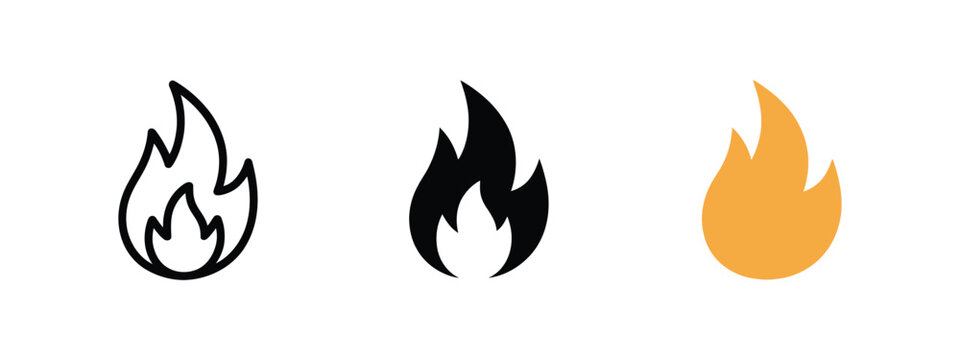 Fire flame icon with burning symbol and fireball sign for energy and heat vector illustration design.